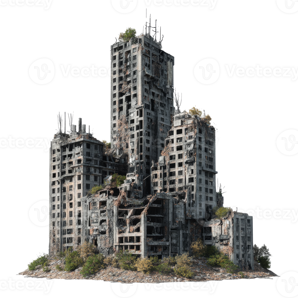 Overgrown high rises left abandoned isolated transparent png