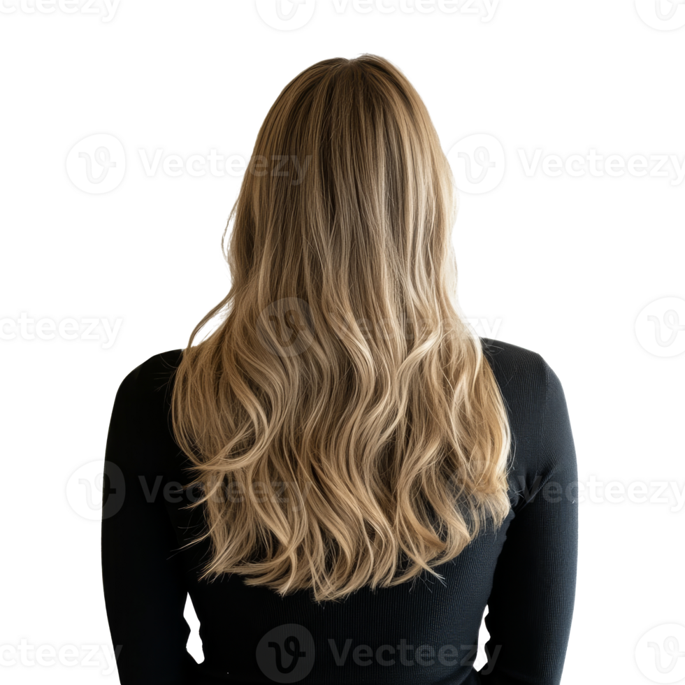 Long wavy blonde hair styled naturally from behind isolated transparent png