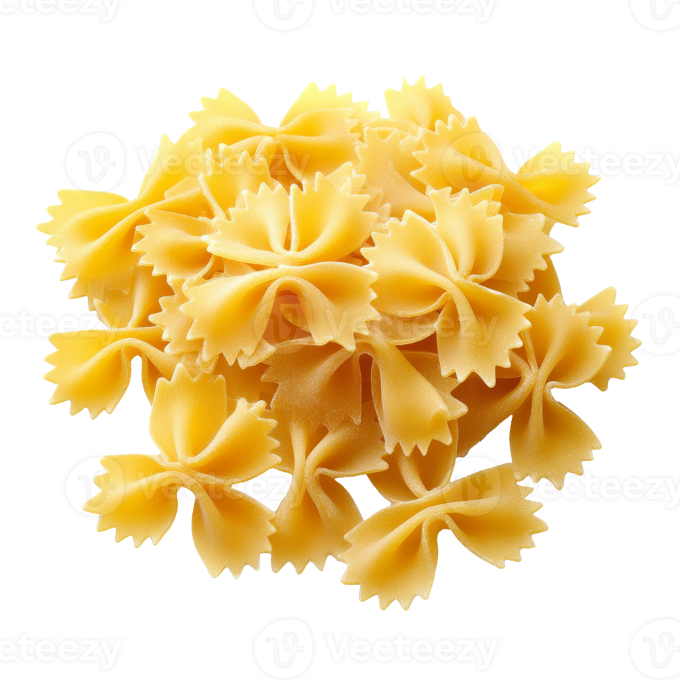 Dry farfalle pasta in a heap on a white background isolated transparent png