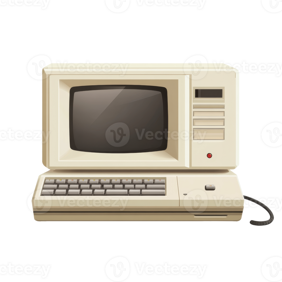Retro computer setup on a desk isolated transparent png