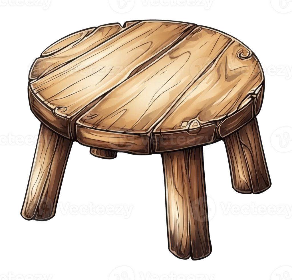 Wooden stool with a rustic design and sturdy legs isolated transparent png