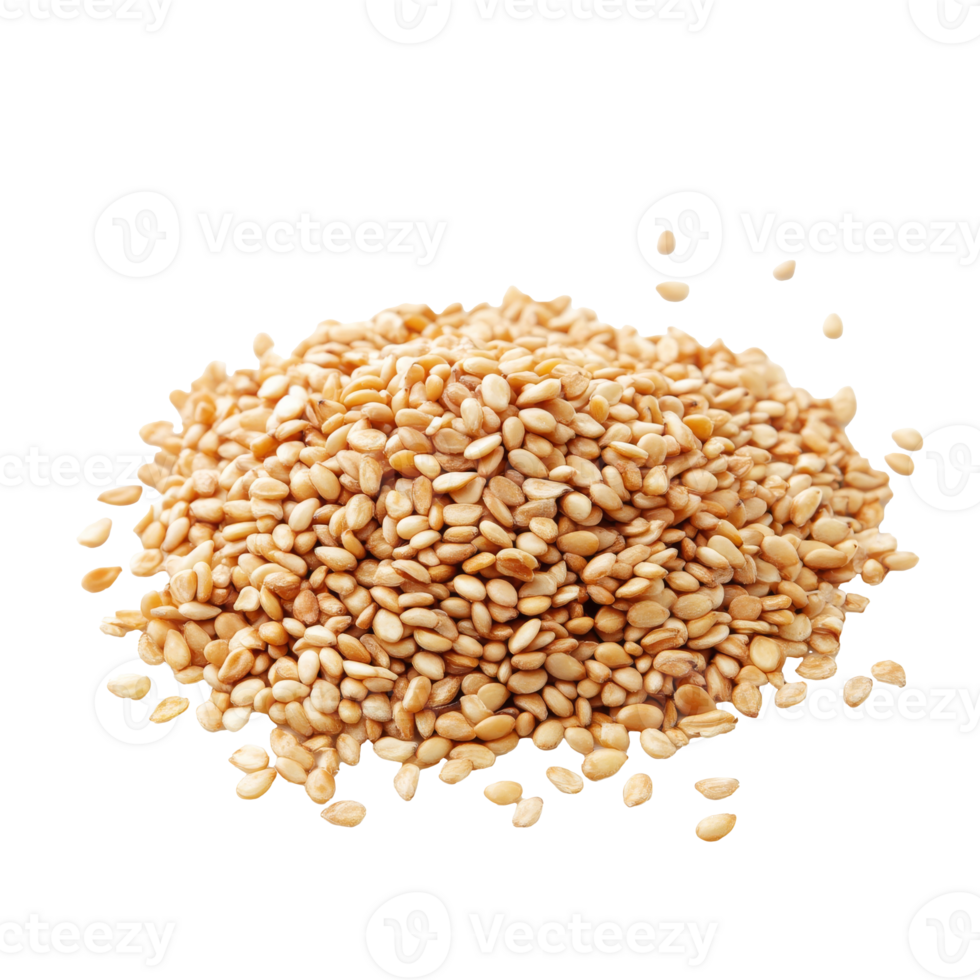 Roasted sesame seeds close up on white isolated transparent png
