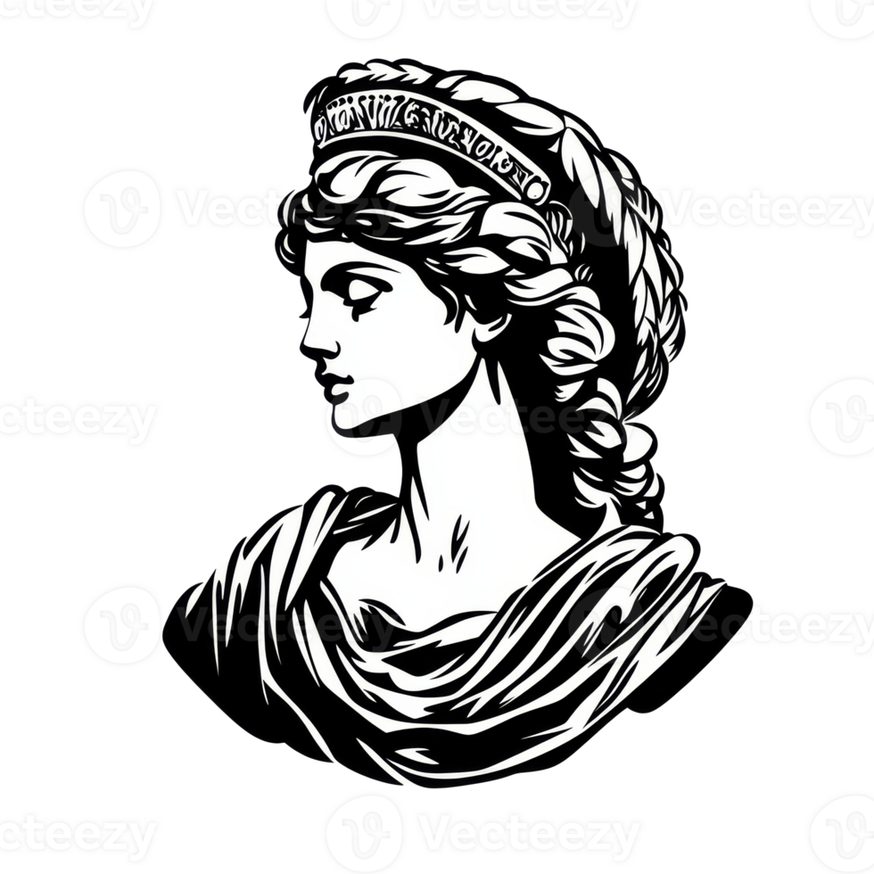 Graceful sculpture of a woman with braids isolated transparent png