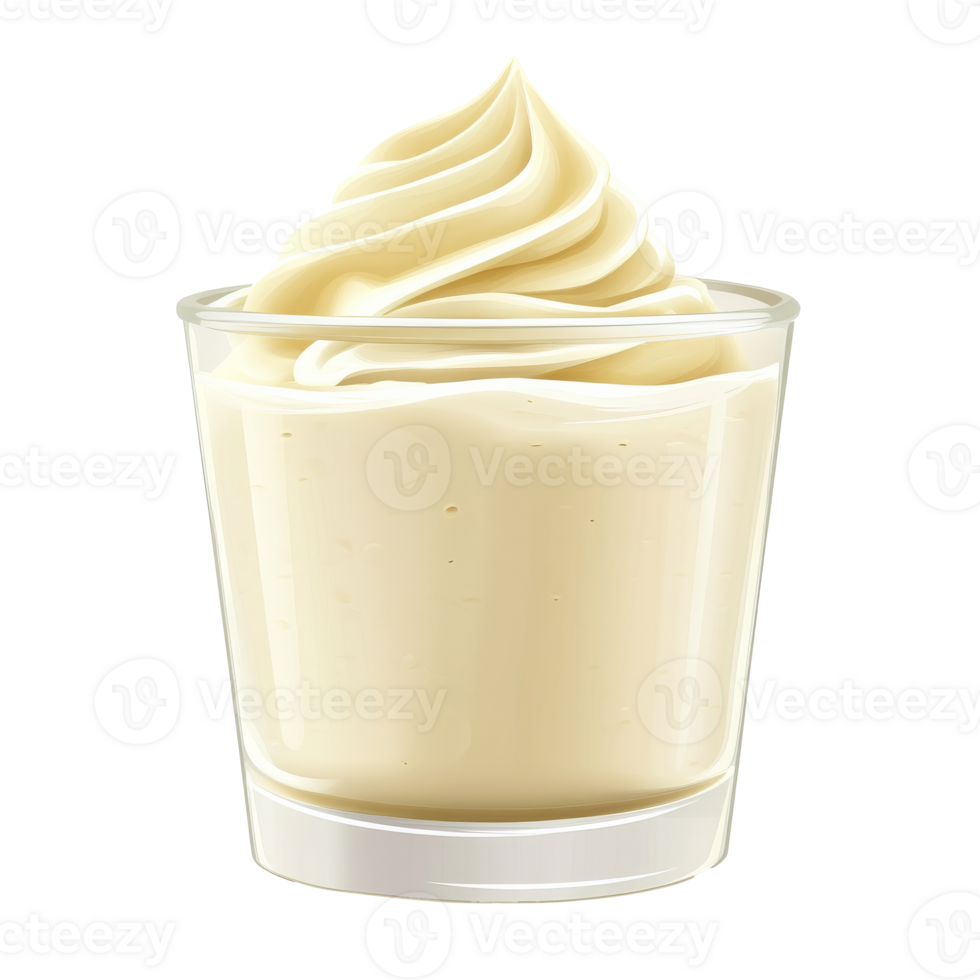 Creamy vanilla soft serve in a clear glass cup isolated transparent png