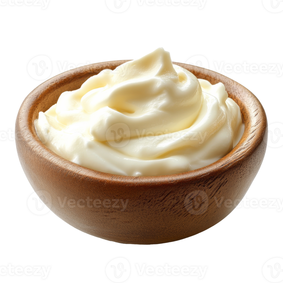 Creamy dip in a wooden bowl ready for serving isolated transparent png