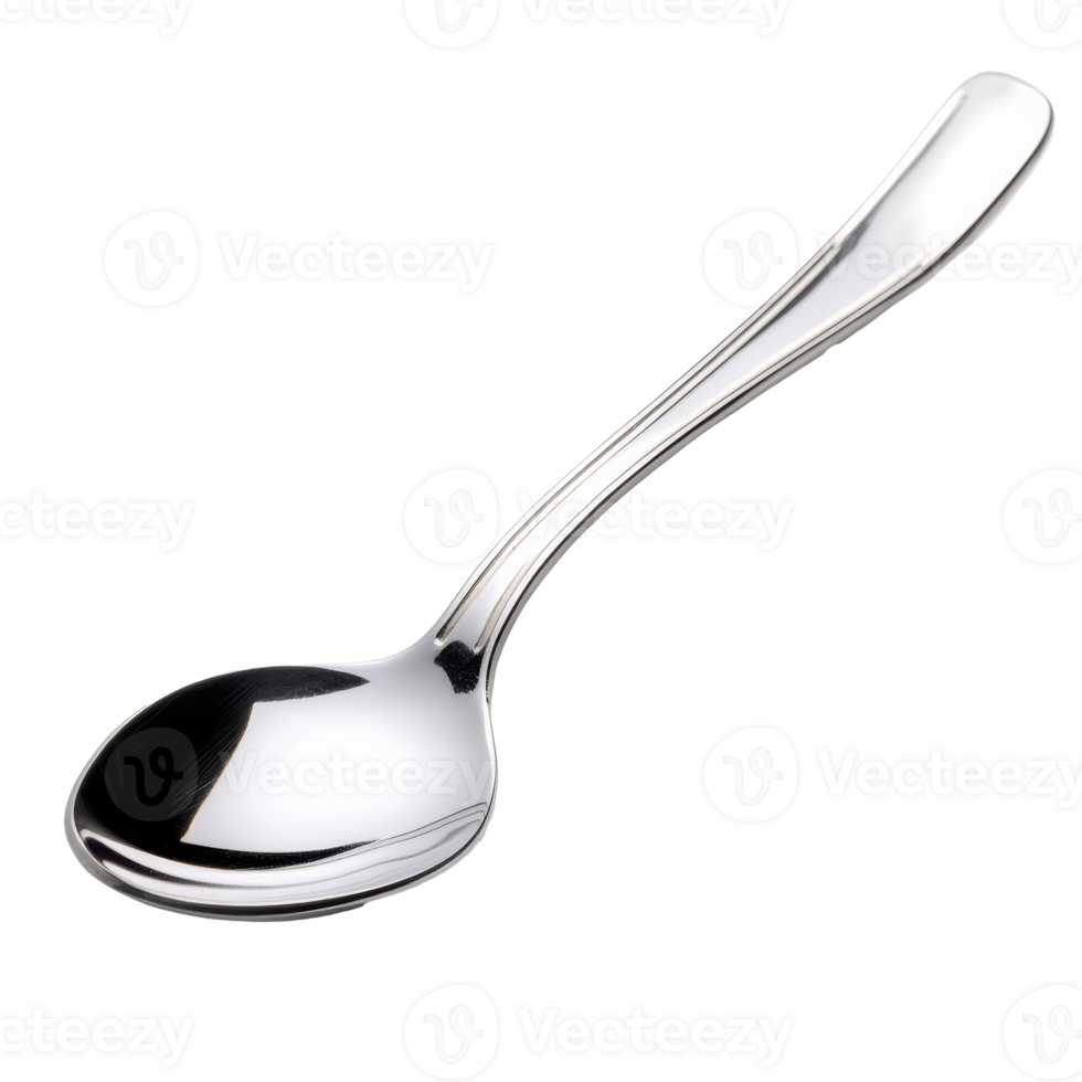 Silver serving spoon placed on a white background isolated transparent png