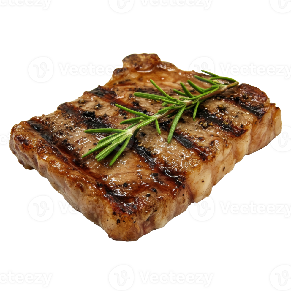 Juicy grilled steak with fresh herbs on display isolated transparent png
