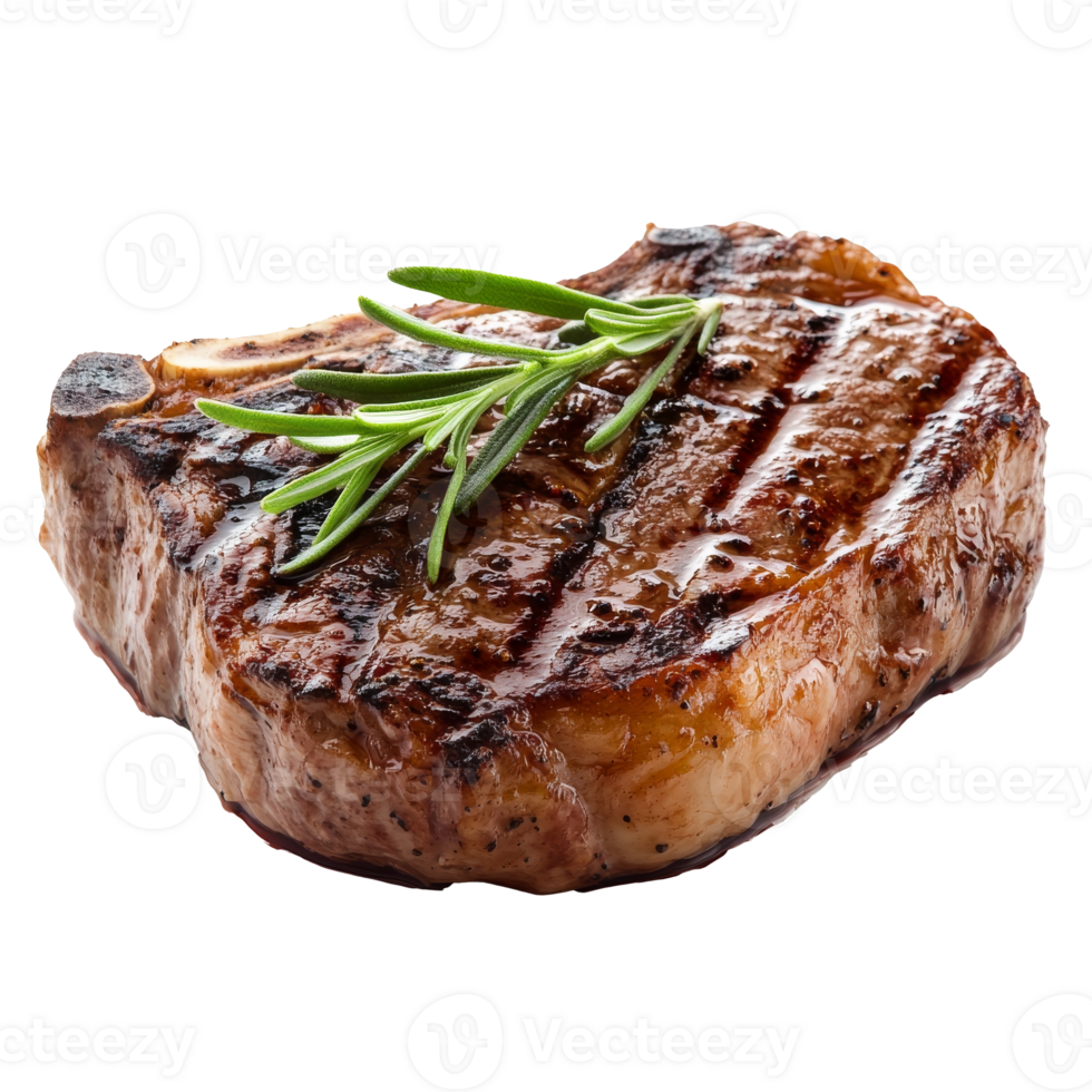 Grilled steak garnished with fresh rosemary sprigs isolated transparent png