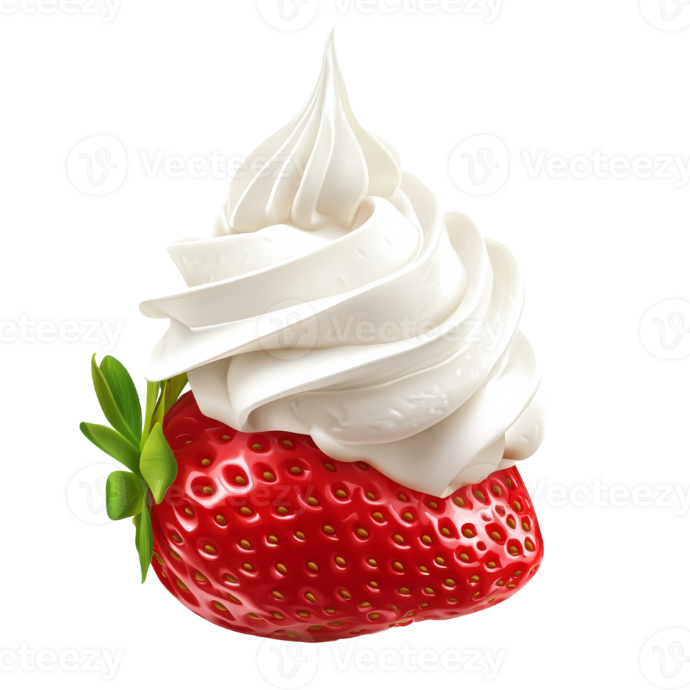 Strawberry with fluffy whipped cream isolated transparent png