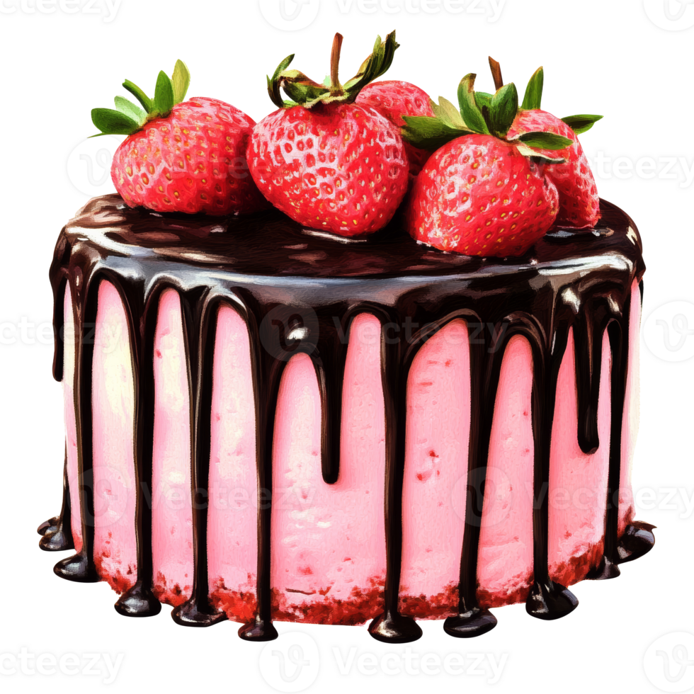 Delicious strawberry chocolate cake with toppings isolated transparent png