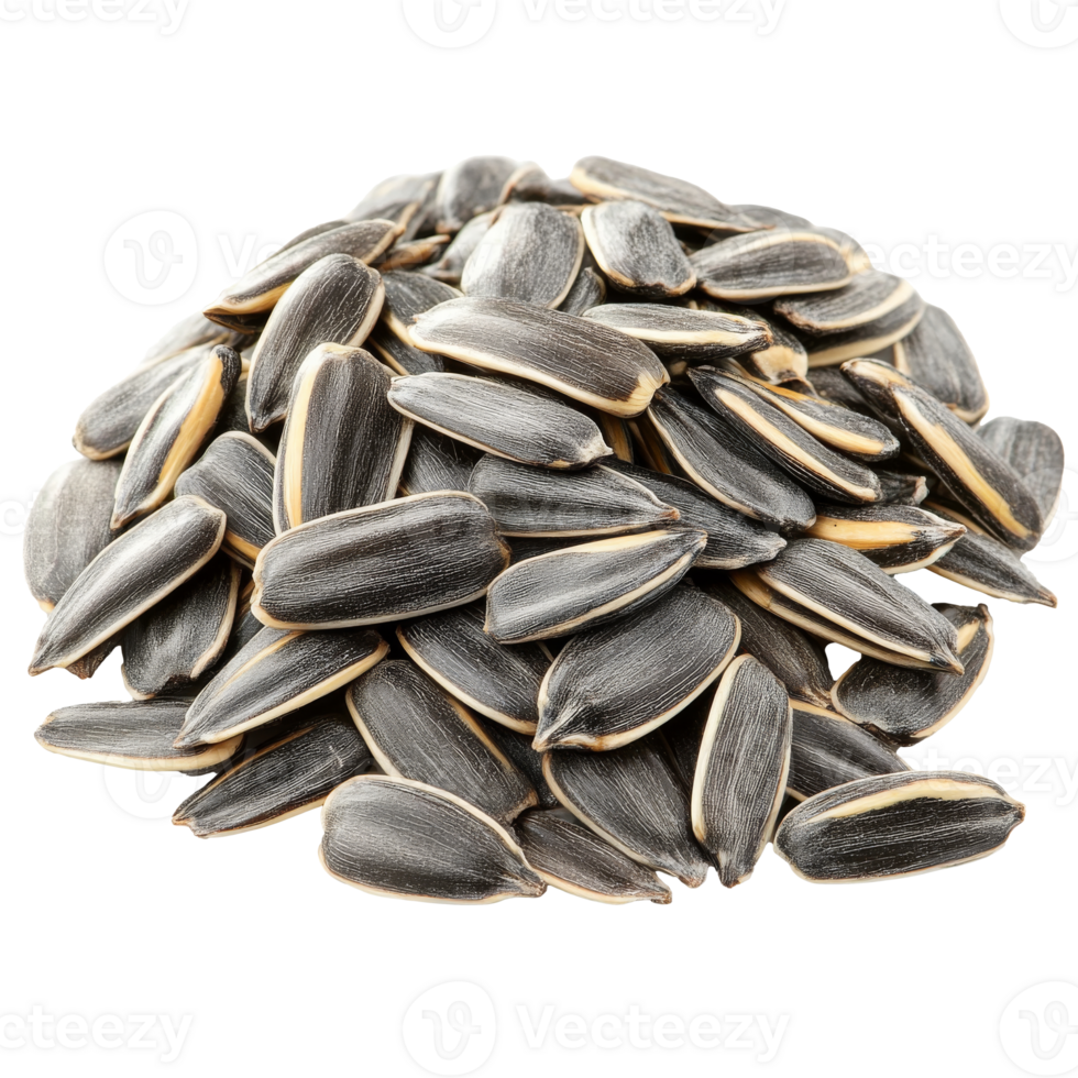 Sunflower seeds piled high on a white background isolated transparent png