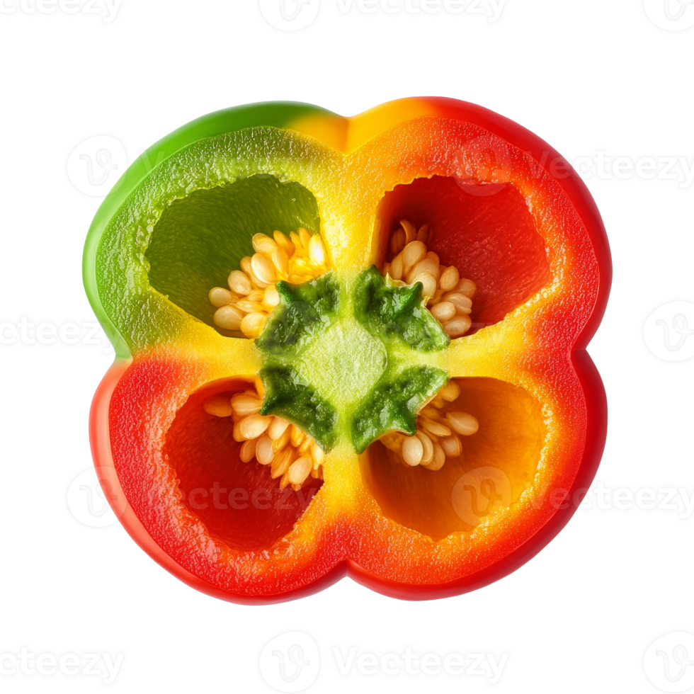 Sliced bell pepper shows vibrant colors isolated transparent png