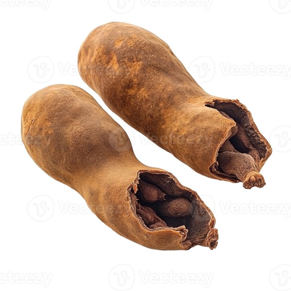 Tamarind pods and seeds on white isolated transparent png
