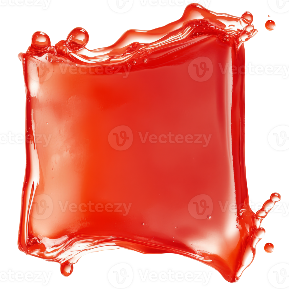 Bright red gelatin square with glossy surface isolated transparent png