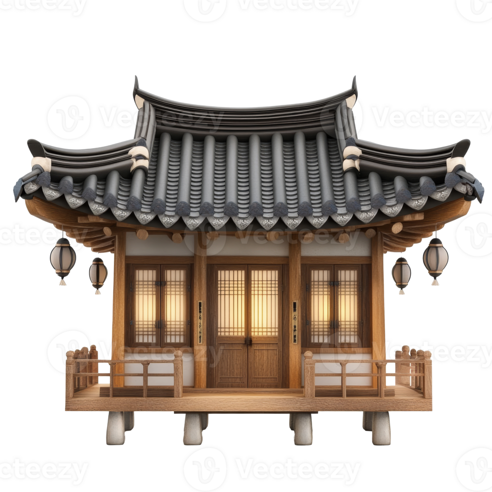 Elegant hanok at sunset isolated transparent png