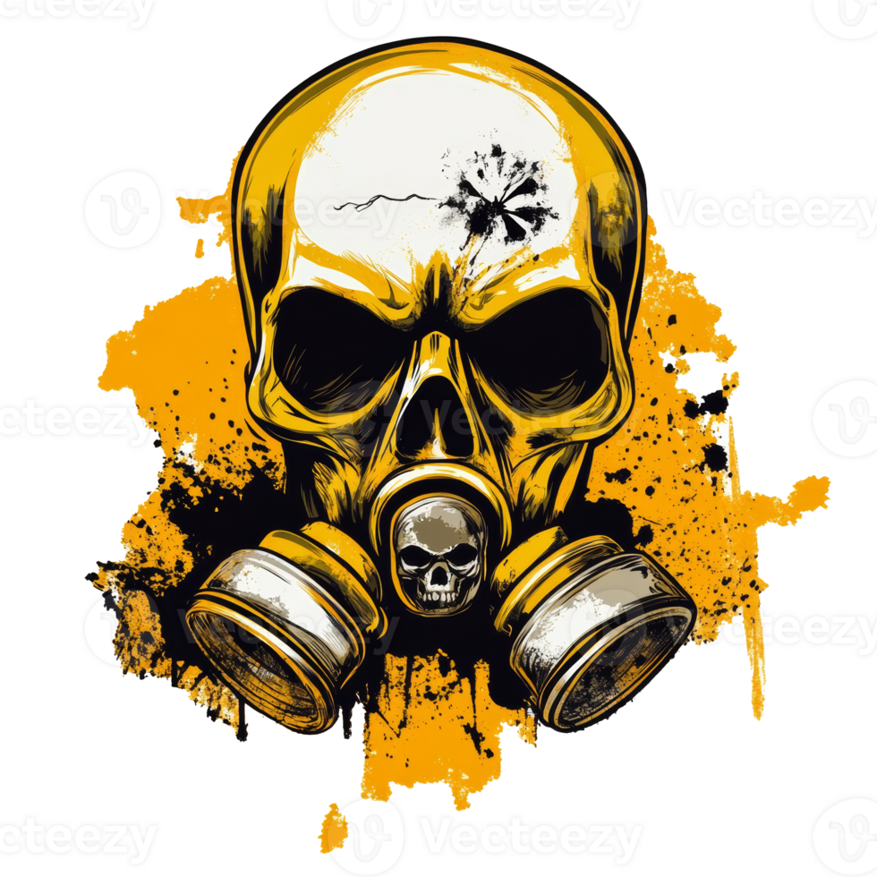Gas mask skull illustration with yellow background isolated transparent png