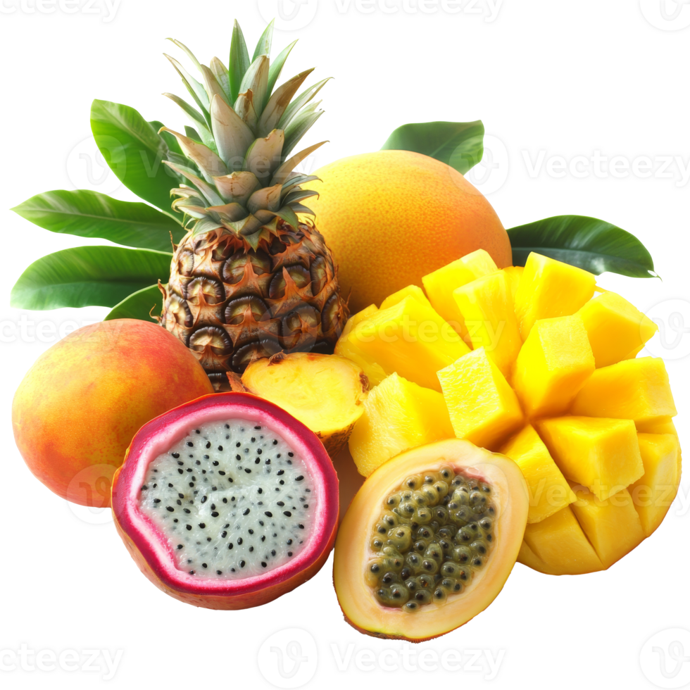 Tropical fruits on a vibrant display isolated transparent png