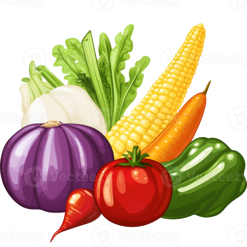 Fresh vegetables assortment on a white background isolated transparent png