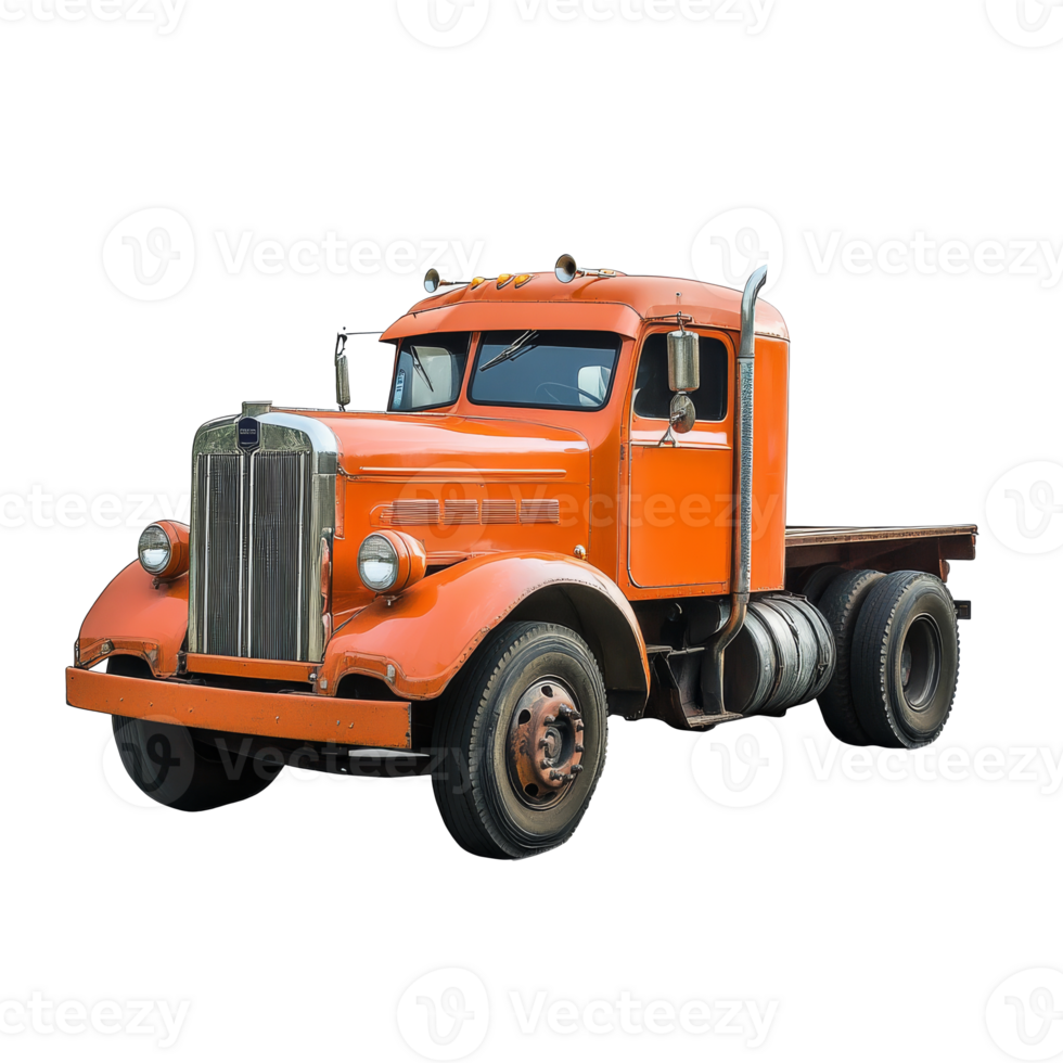 Orange truck by a plain backdrop isolated transparent png