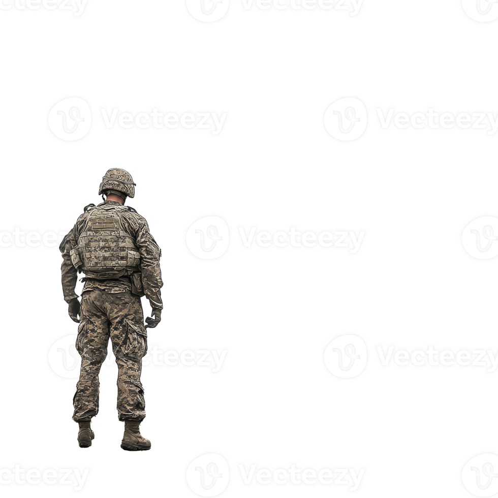 Soldier standing alone in a barren environment isolated transparent png