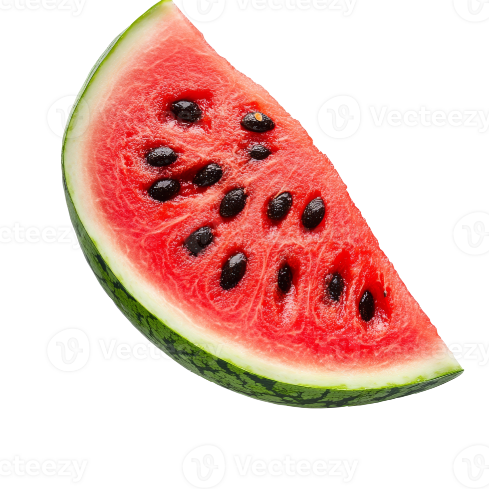 Seeded watermelon slice on white isolated transparent png