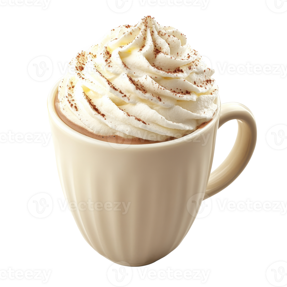 Delicious hot chocolate topped with whipped cream isolated transparent png