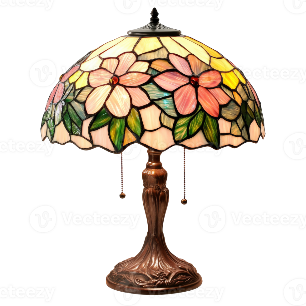 Decorative stained glass lamp with floral design transparent png