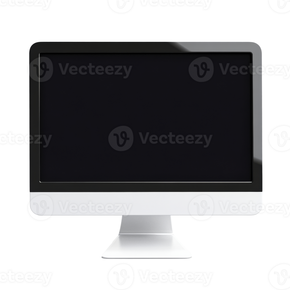 A blank desktop computer screen in a home setting transparent png