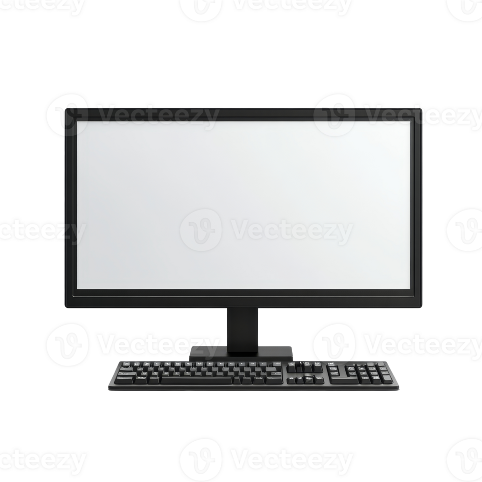 Simple black computer monitor with keyboard setup transparent png