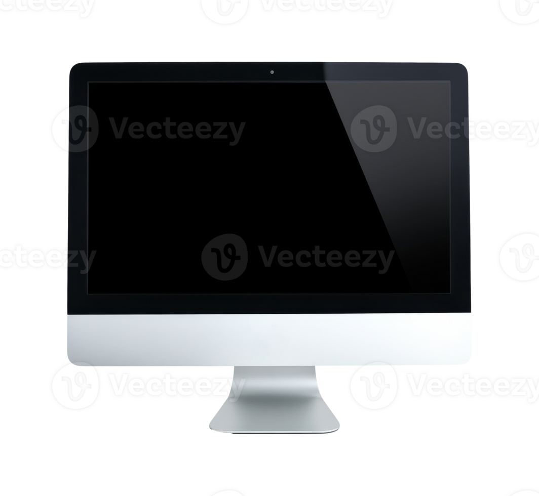Sleek computer monitor on a clean desk surface transparent png