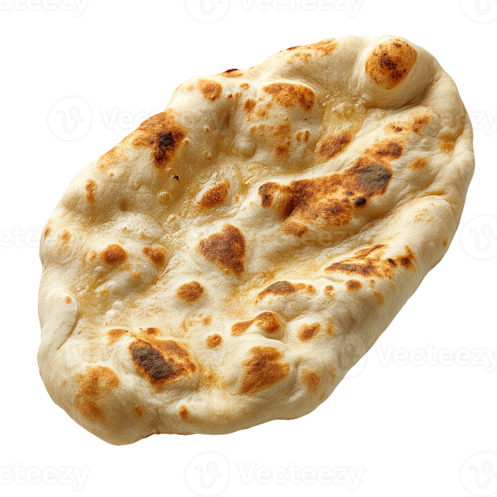 Freshly baked naan bread with golden brown spots transparent png