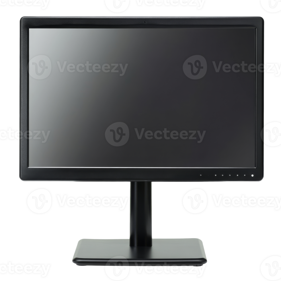 Modern black computer monitor on a clean desk transparent png