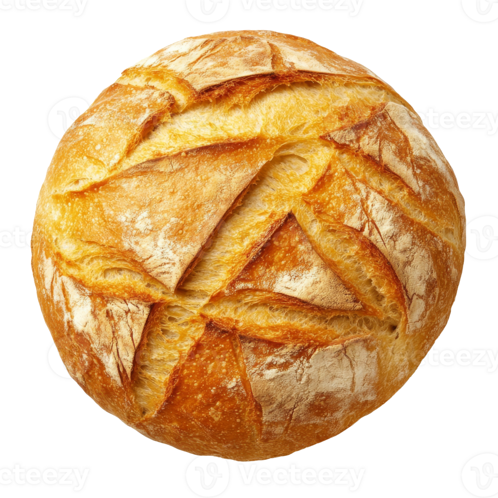 Freshly baked round sourdough bread on a table transparent png