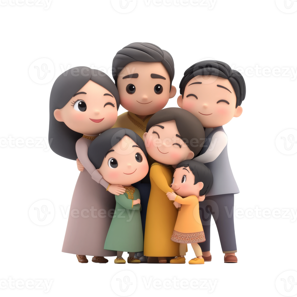 Cheerful animated family portrait transparent png
