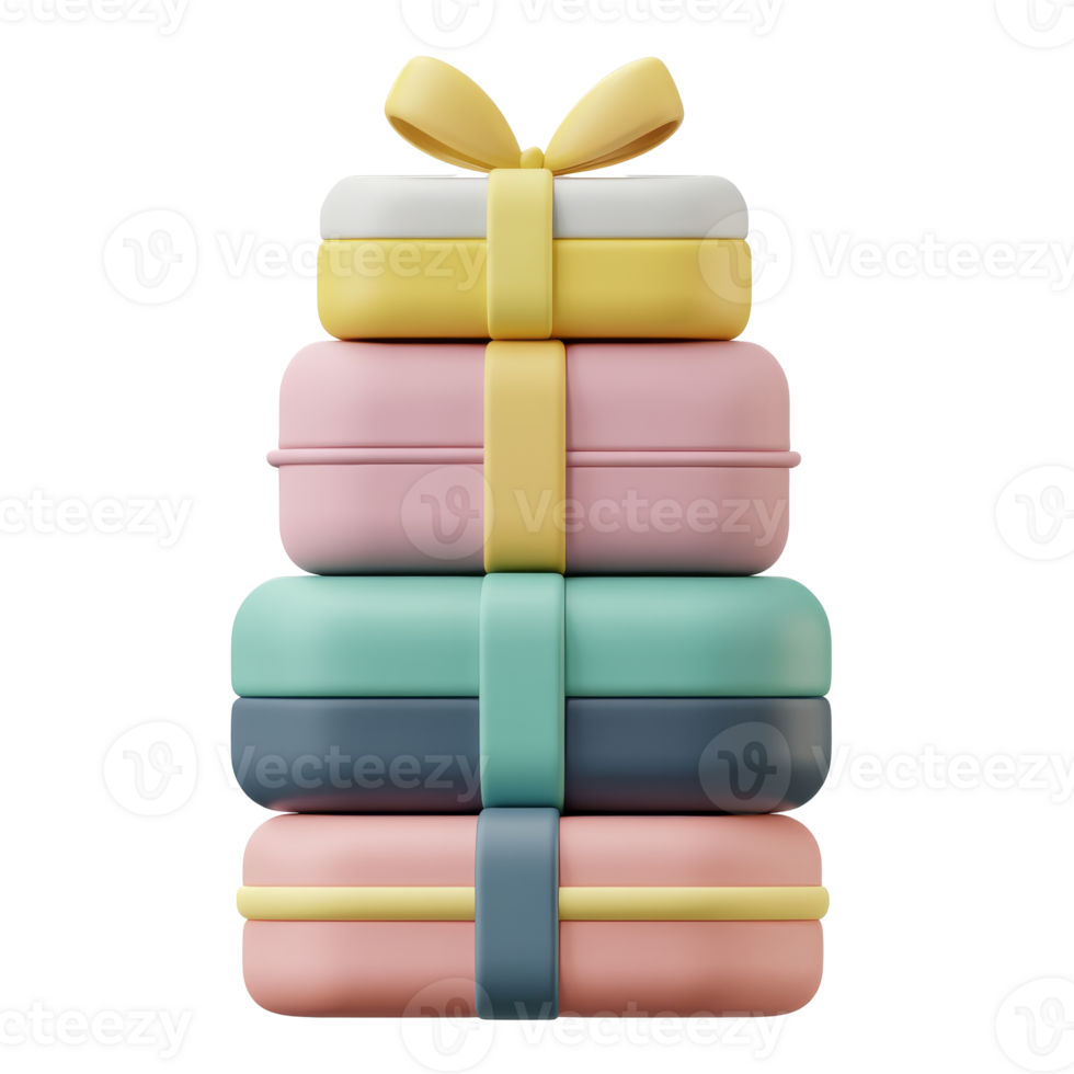 Colorful stacked gift boxes with ribbons on top transparent png