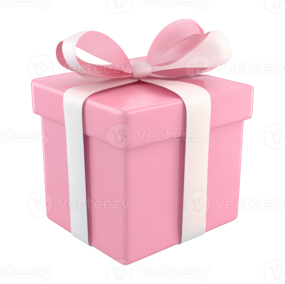 Pink gift box with ribbon on a clean surface transparent png