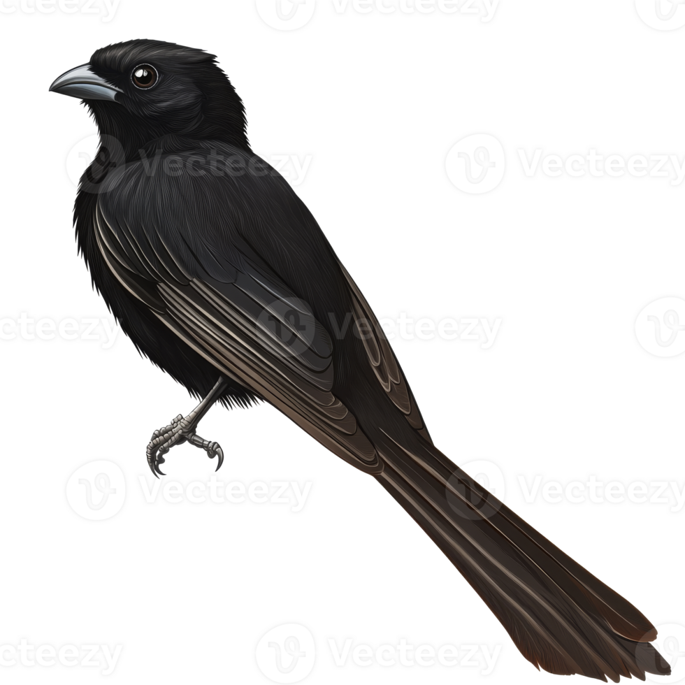 Black bird perched elegantly on a branch transparent png