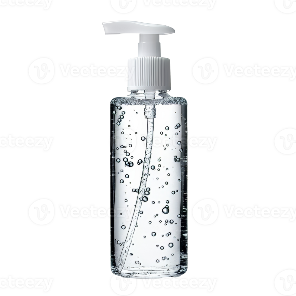 Clear liquid soap dispenser with bubbles visible transparent png