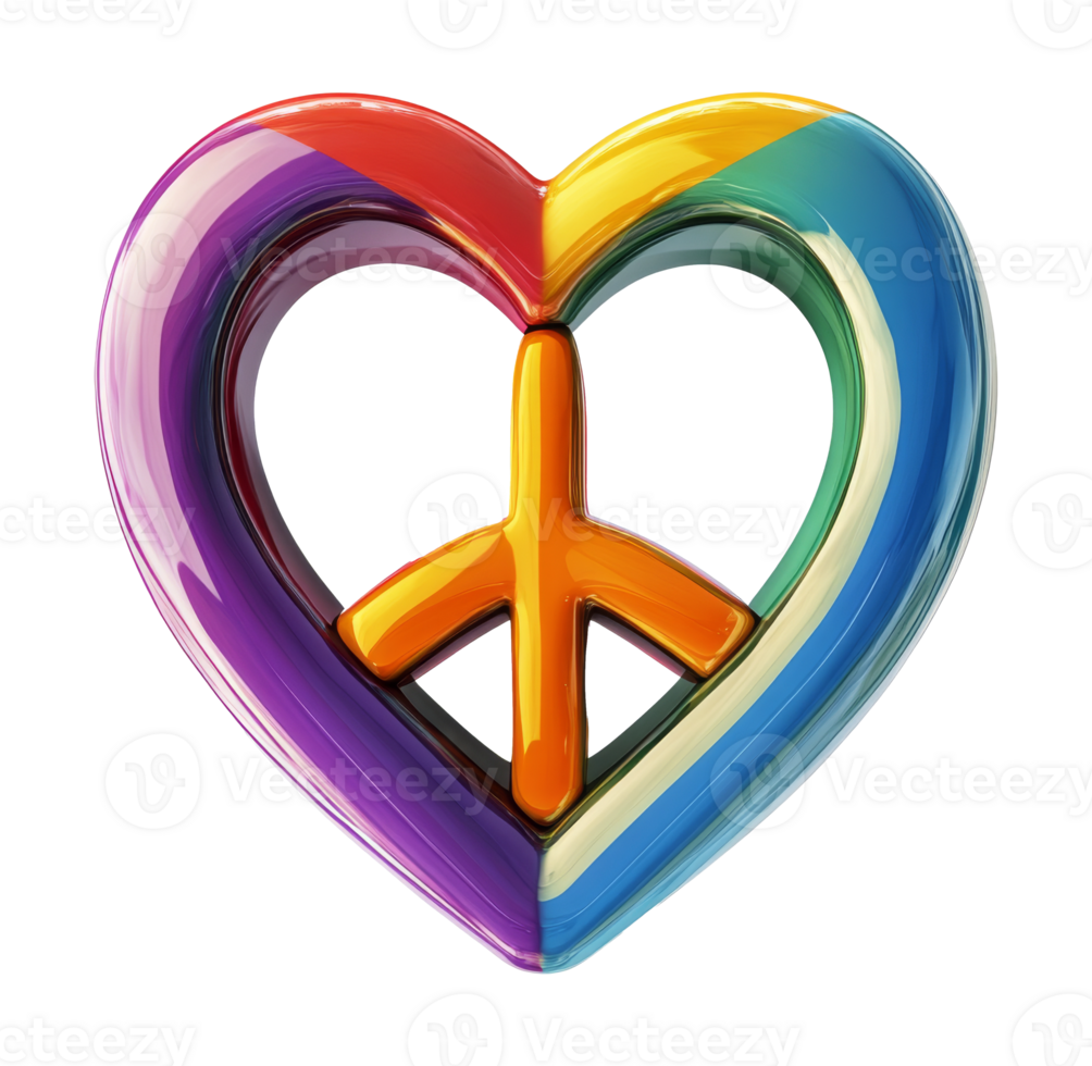 Colorful heart with peace symbol inside transparent png