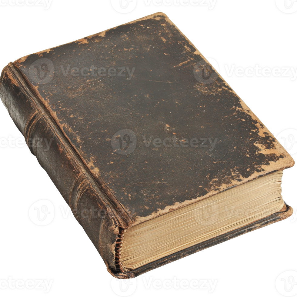 Worn vintage book resting on a neutral surface transparent png