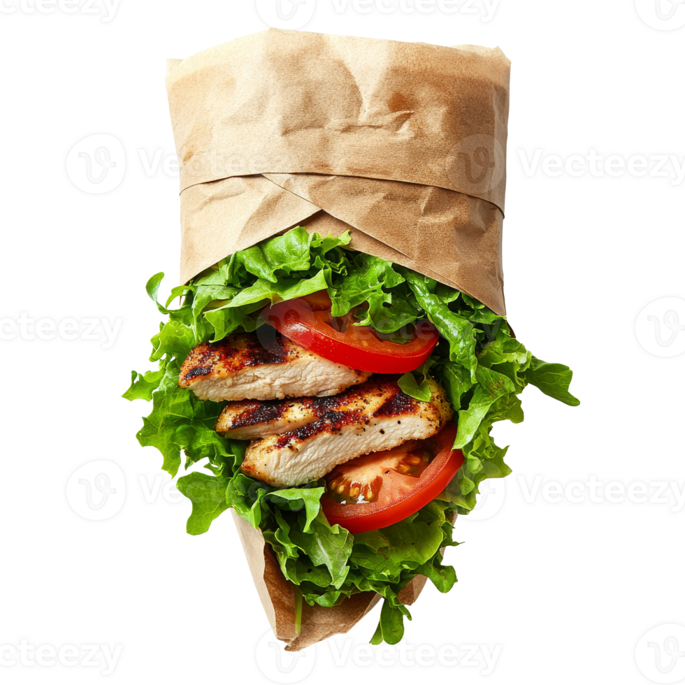 Grilled chicken wrap with veggies displayed transparent png