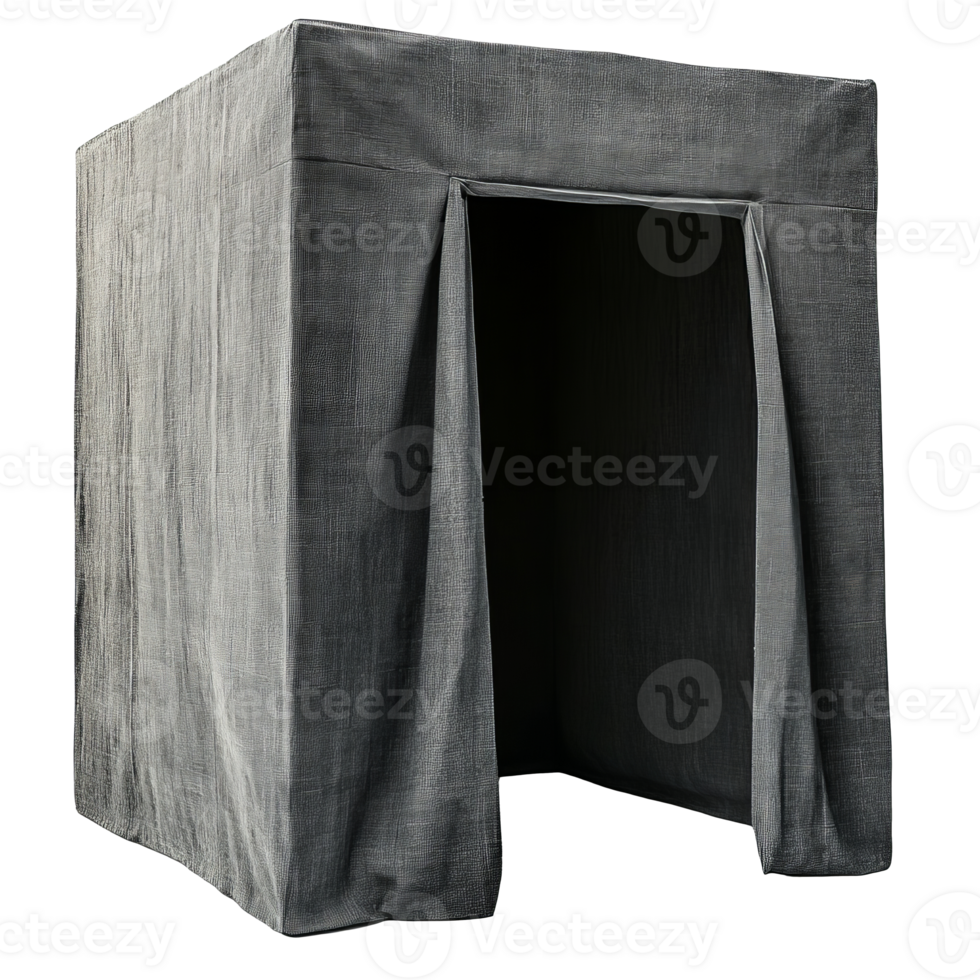 Simple gray fabric tent with open entrance transparent png