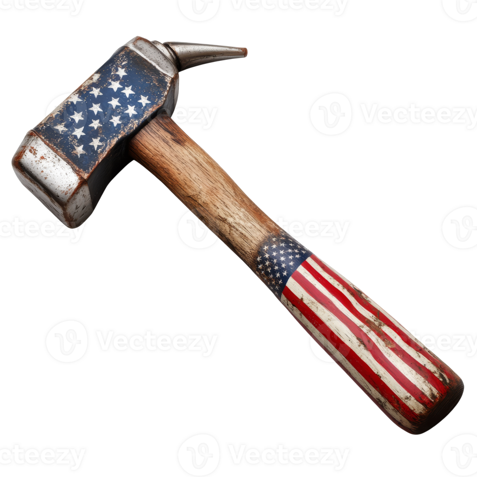 Unique hammer with American flag design on handle transparent png