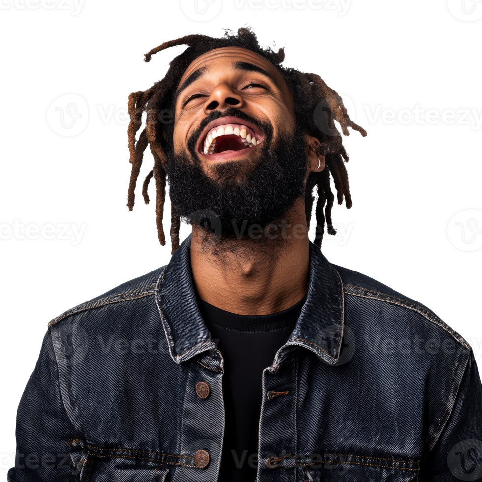 Happy man with dreadlocks on white transparent png
