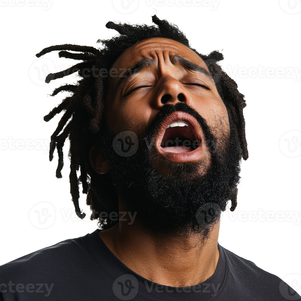 Man with closed eyes shows emotion transparent png