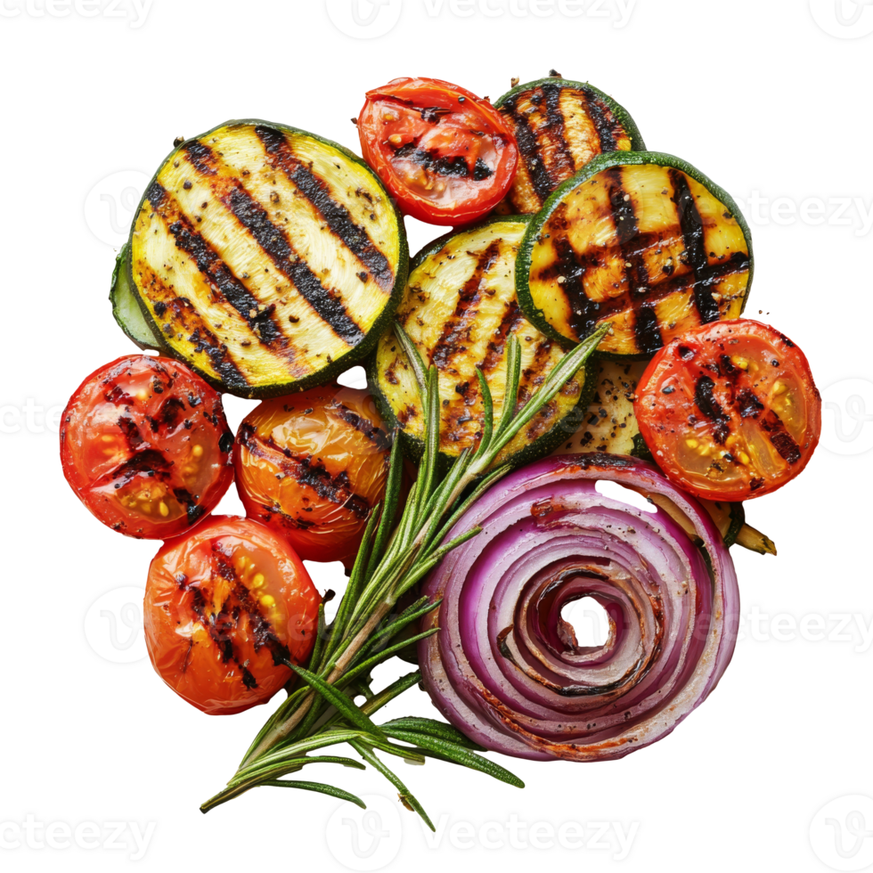 Herbed grilled veggies on white backdrop transparent png