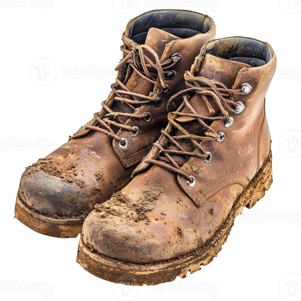 Muddy boots resting after an adventure transparent png