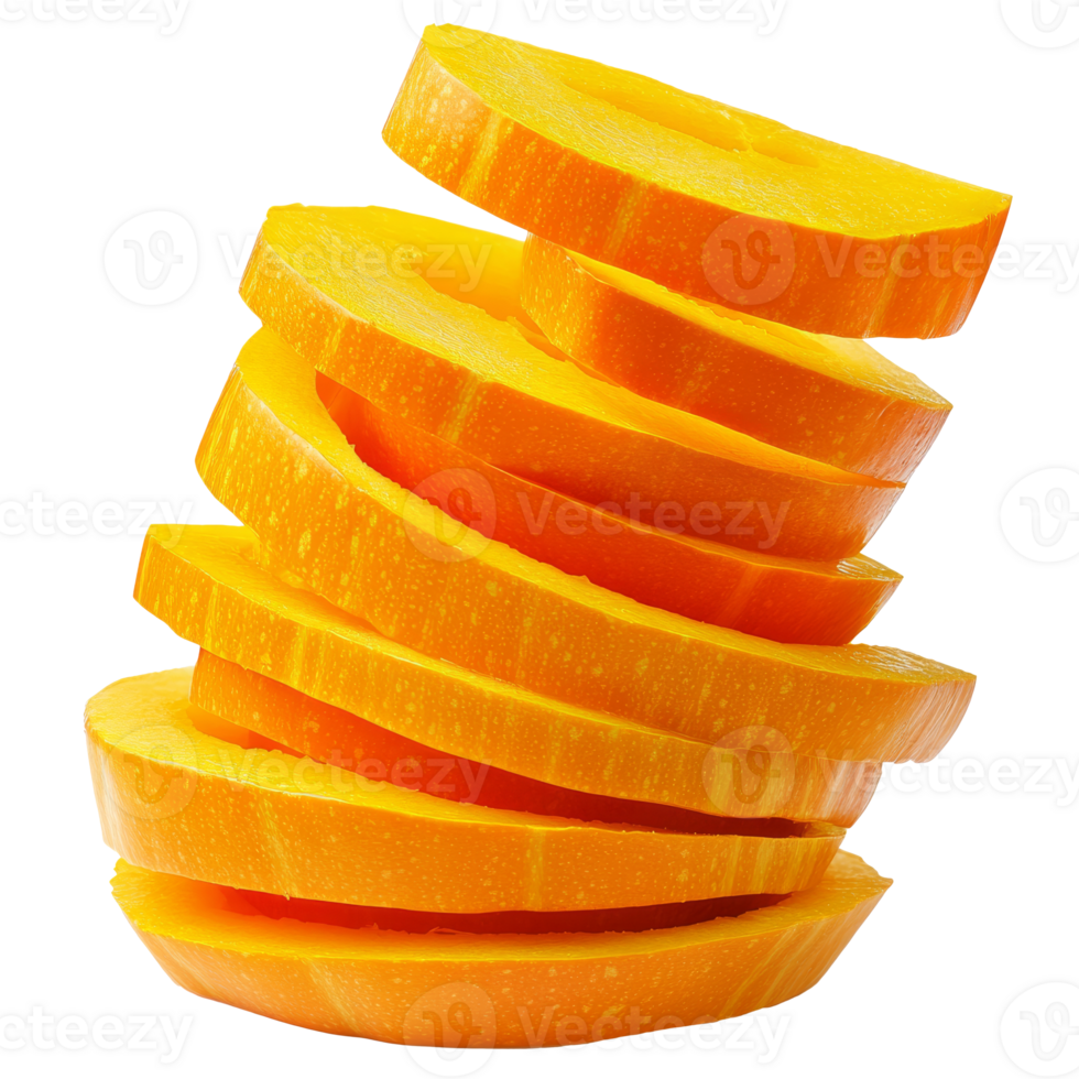 Neatly stacked fresh yellow squash slices transparent png
