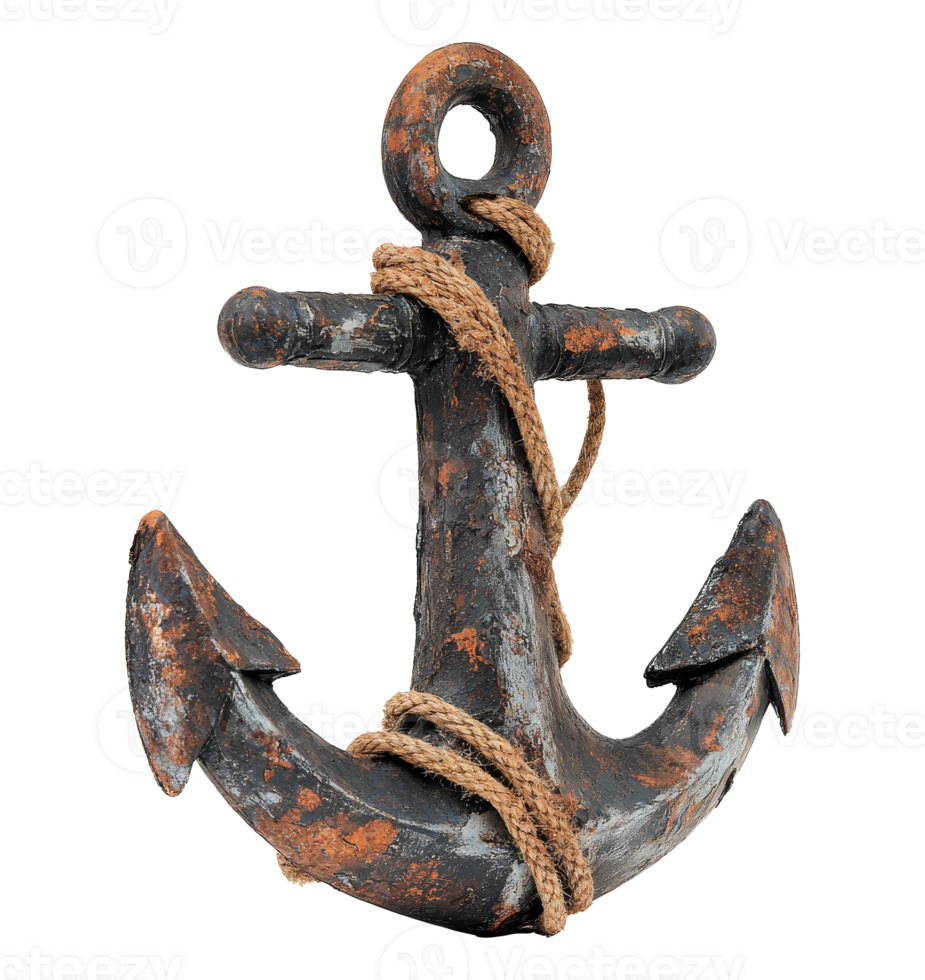 Rusty anchor with rope on plain background transparent png