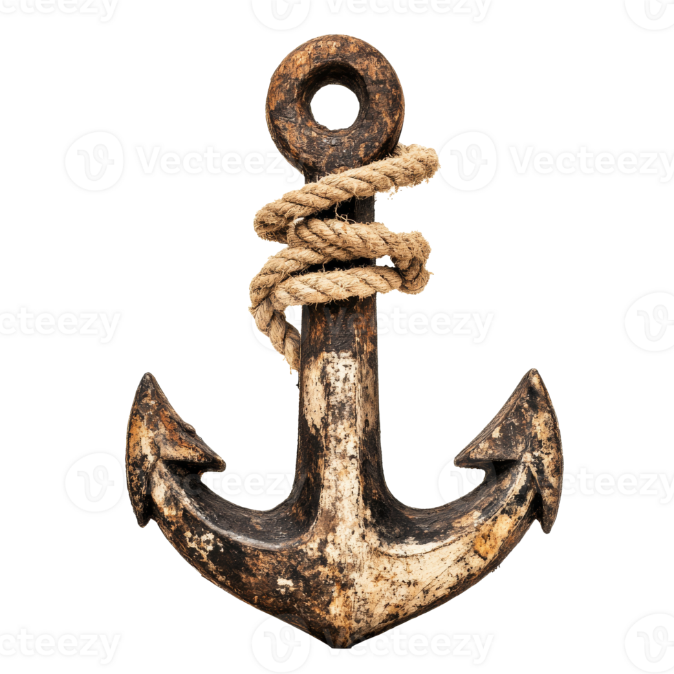 Rustic anchor with rope against a plain background transparent png